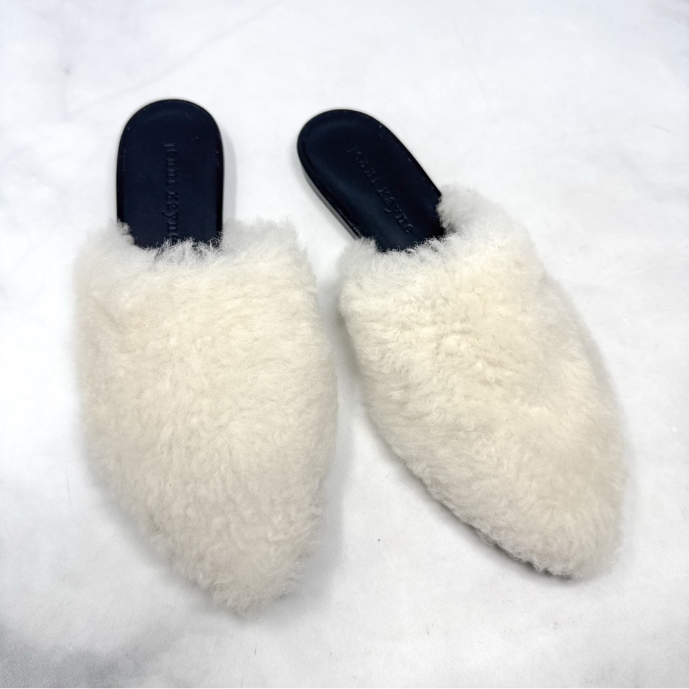 NEW Jenni Kayne Shearling Fur Teddy Pointed Toe Backless Flat Slide Mules 35